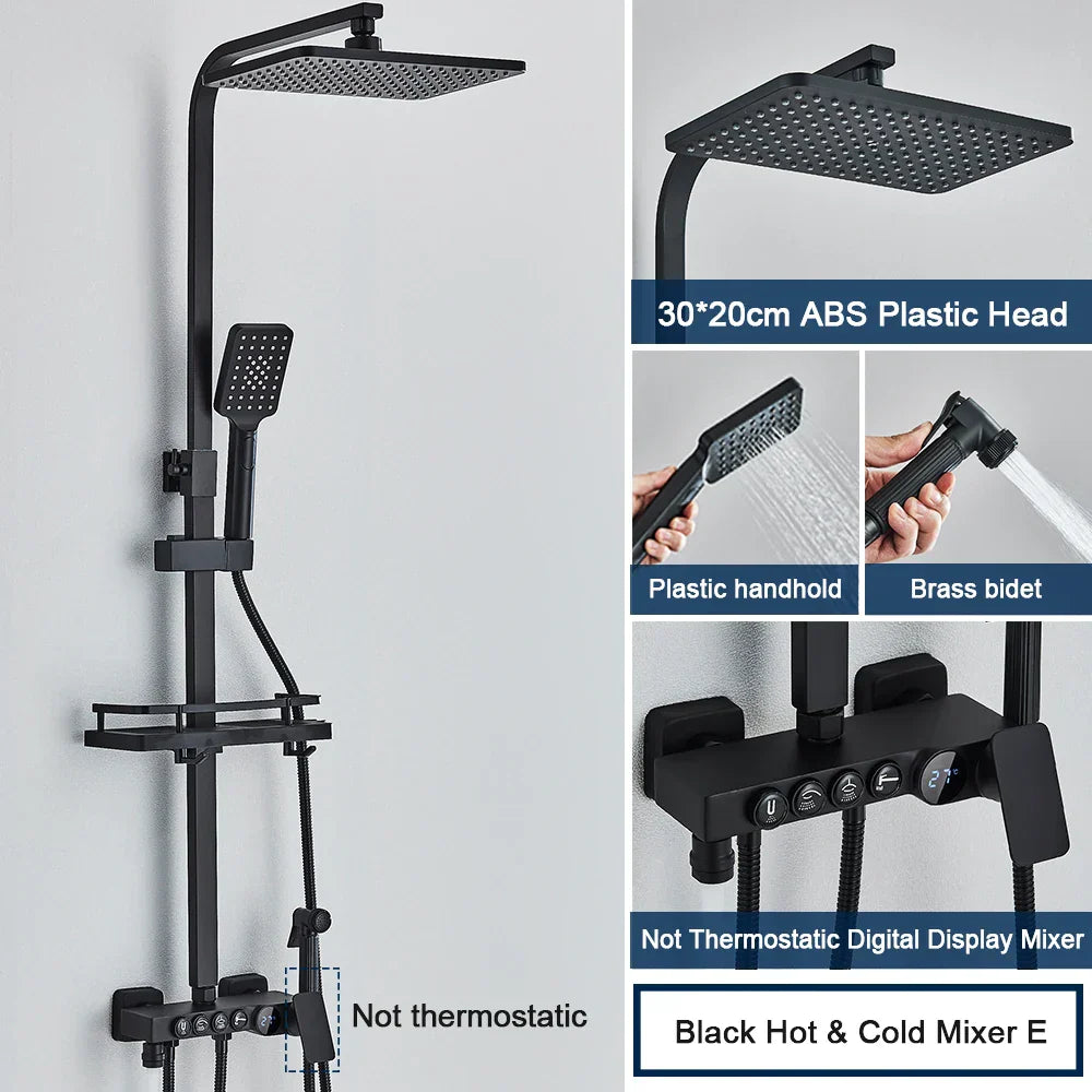 DecorBites™ Black 4-Way Digital Shower System with Rainfall Head and Bidet