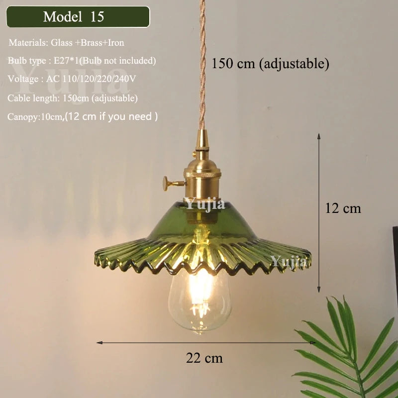 Multi-Style Nordic Pendant Lamp Green Glass Ceiling Lighting Kitchen Island Hand Brass Hanging Light fixtures for Dining Room