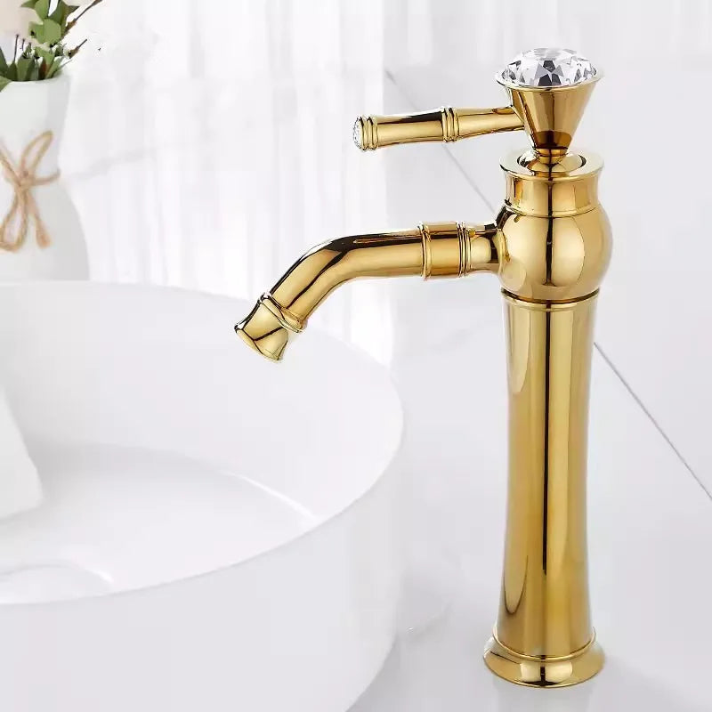 صنبور حمام DecorBites™ نحاسي ذهبي بمقبض واحد، صنبور خلاط لحوض غسيل يركب على السطح