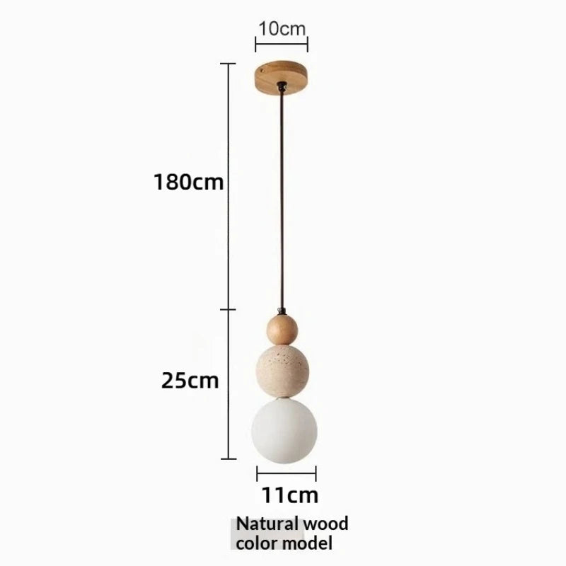 Travertine Stone and Wood Bauhaus Pendant Light