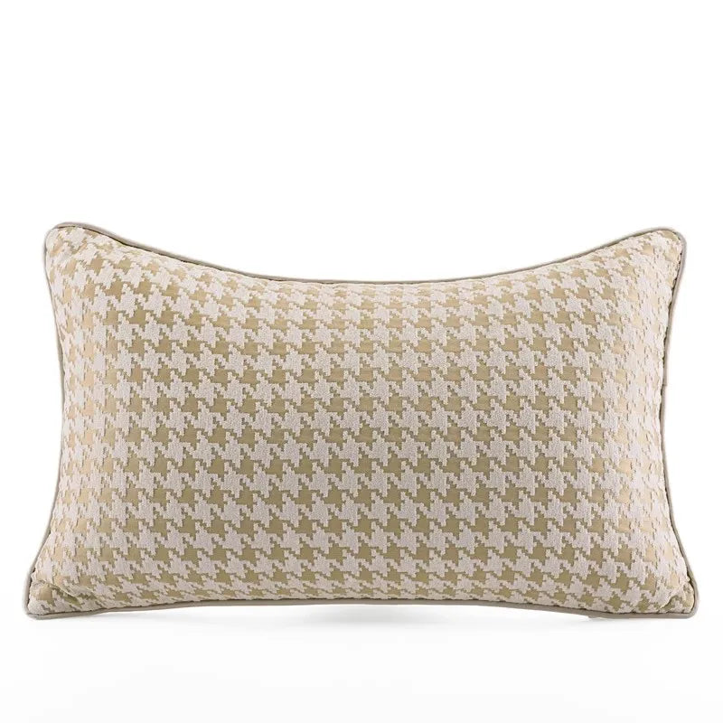 DecorBites™ Beige Gold Houndstooth Jacquard Lumbar Pillowcase for Modern Interiors