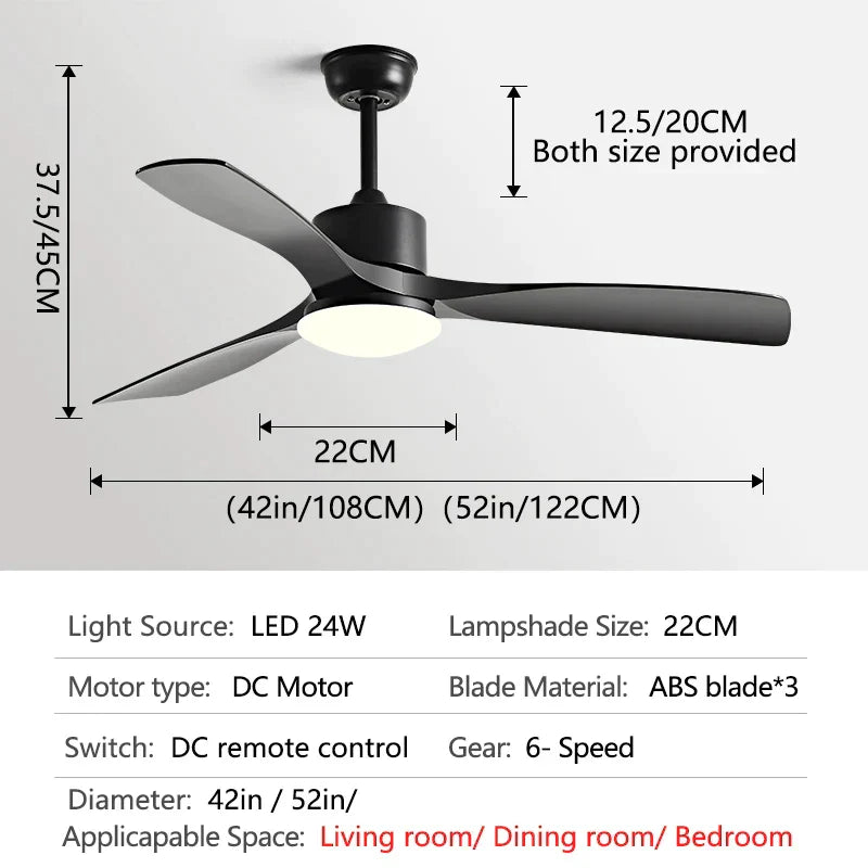 DecorBites™ 3-Blade DC Ceiling Fan with LED Light & Remote Control.