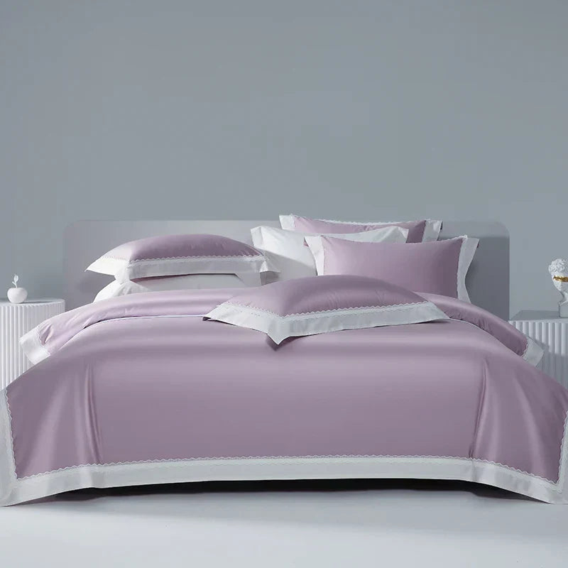 طقم مفروشات دانتيل مرقع من DecorBites™: غطاء لحاف، ملاءة، أغطية وسائد من القطن المصري 1200TC