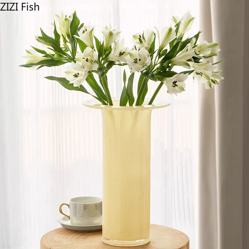 مزهرية زجاجية على شكل بوق من DecorBites™ Jade، أصيص زهور مائي، ديكور مكتبي