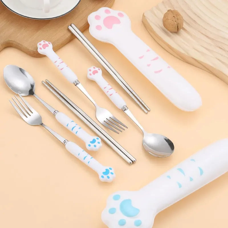 طقم أدوات مائدة DecorBites™ بتصميم مخلب القطة كاواي للأطفال - طقم أدوات مائدة محمول للاستخدام في الهواء الطلق
