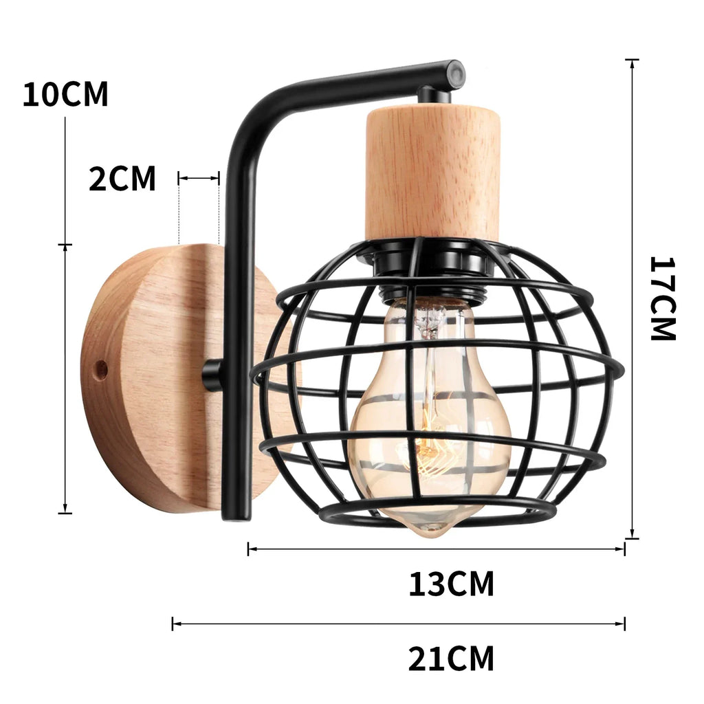DecorBites™ Iron Wood Wall Lamp Shade: Nordic Indoor Sconce for Bedroom, Living Room, Restaurant