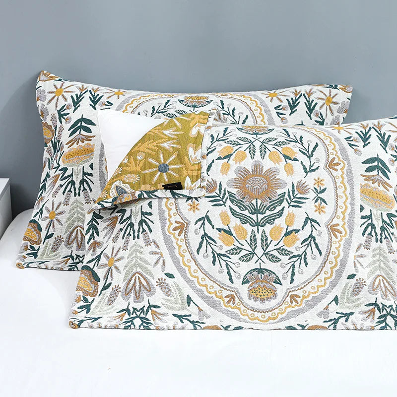 DecorBites™ منشفة وسادة بحواف من الدانتيل - جاكار مصبوغ بخيوط على الوجهين - 52*75 سم - شاش قطني بخمس طبقات
