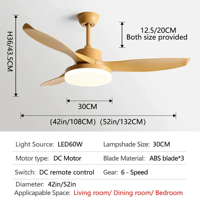 DecorBites™ 52" DC Ceiling Fan with 3 ABS Blades and 60W LED Light, Remote Control