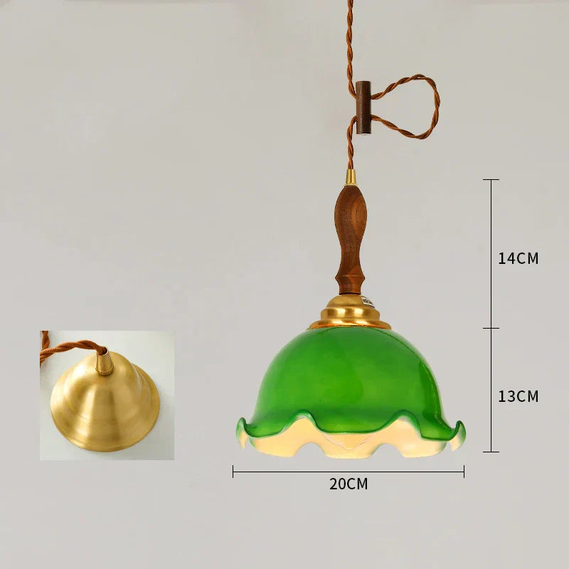DecorBites™ Cracked Glass Copper Wooden Pendant Light for Home Indoor Living Room