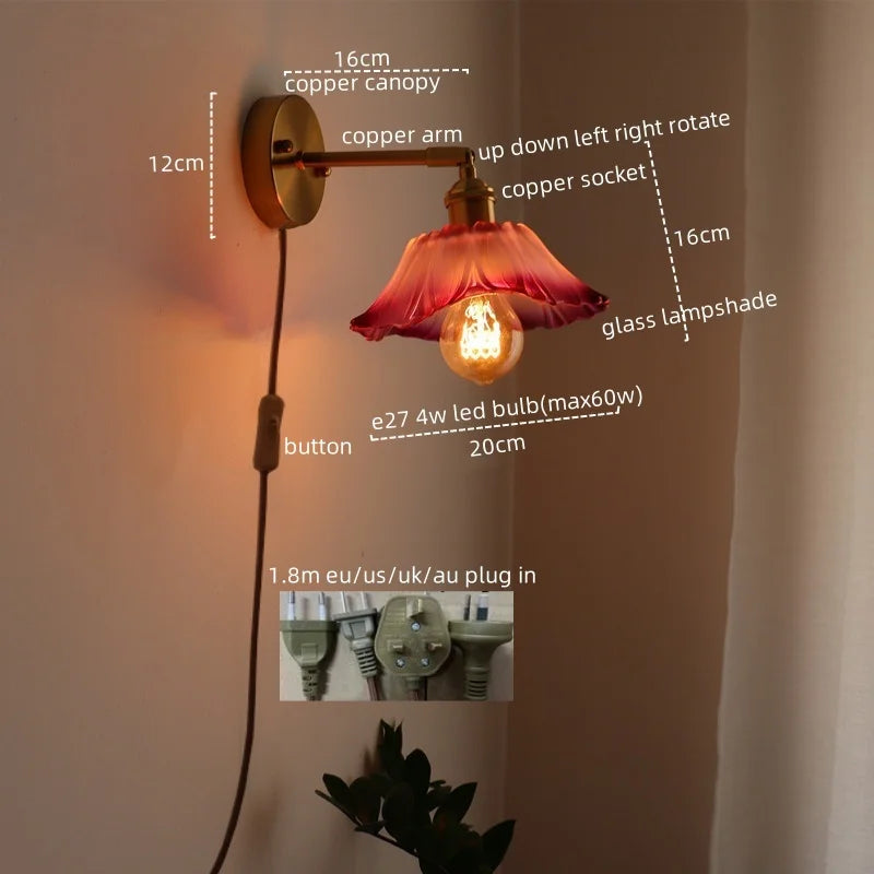 مصباح جداري زجاجي نحاسي LED على الطراز الياباني من DecorBites™ للمطاعم والبارات وغرف النوم والحمامات