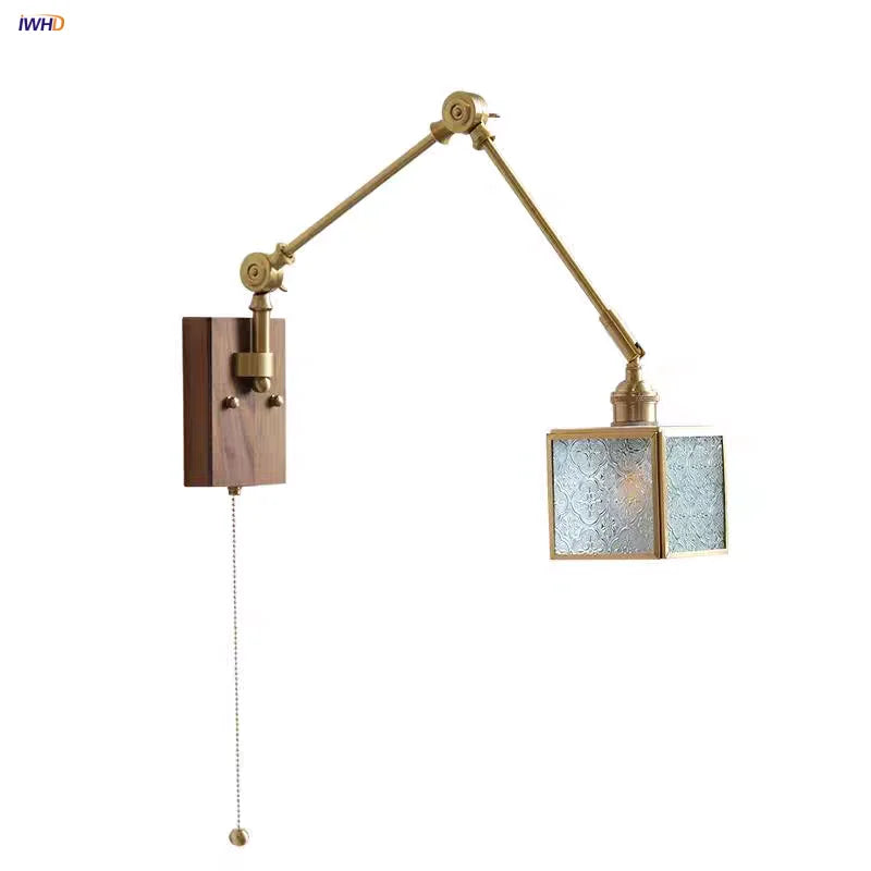 DecorBites™ LED Wall Lamp Rotatable Glass Walnut Swing Arms Hallway Stair Light