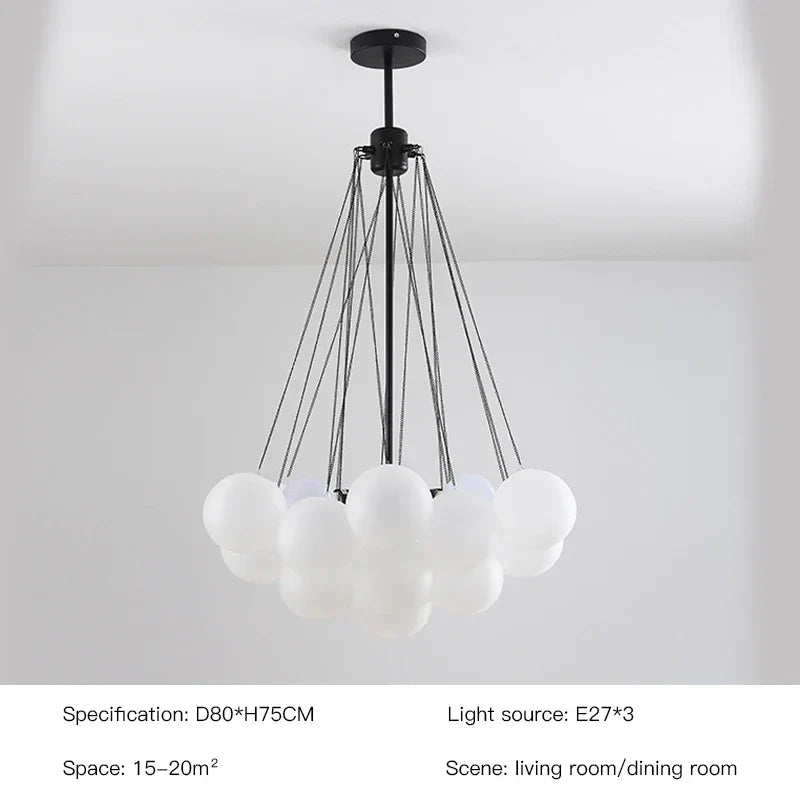 DecorBites™ Frosted Glass Ball LED Chandelier in Gold/Black for Dining Room & Bedroom