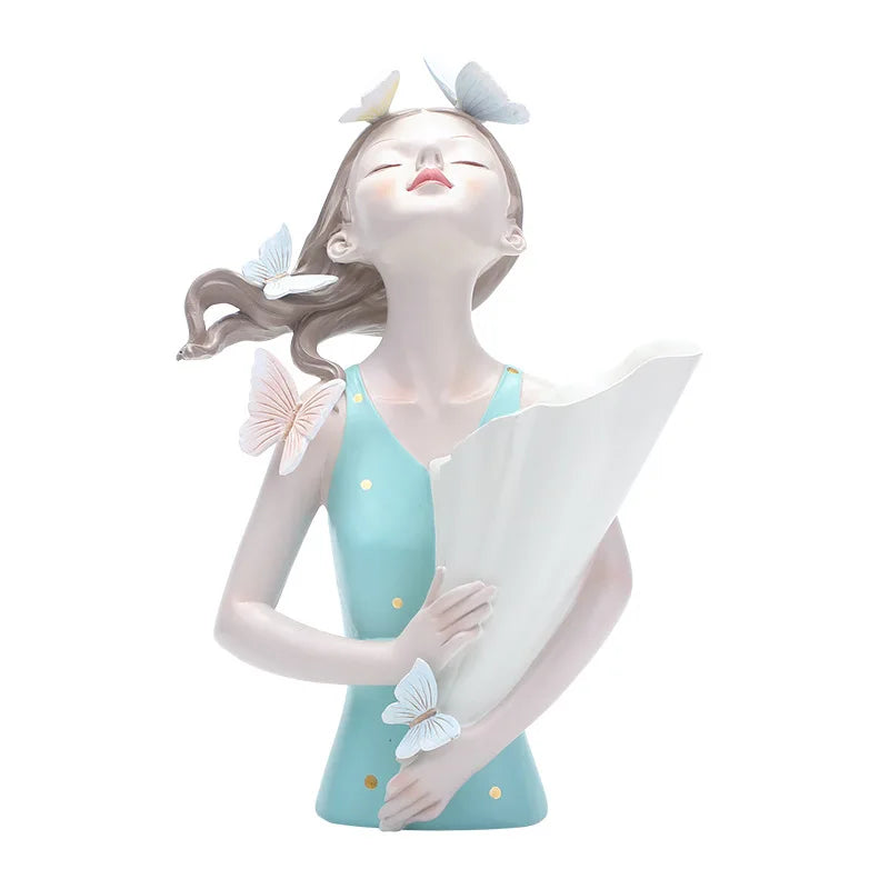 DecorBites™ Decorative Butterfly Girl Sculptures Resin Flower Vase Ornaments