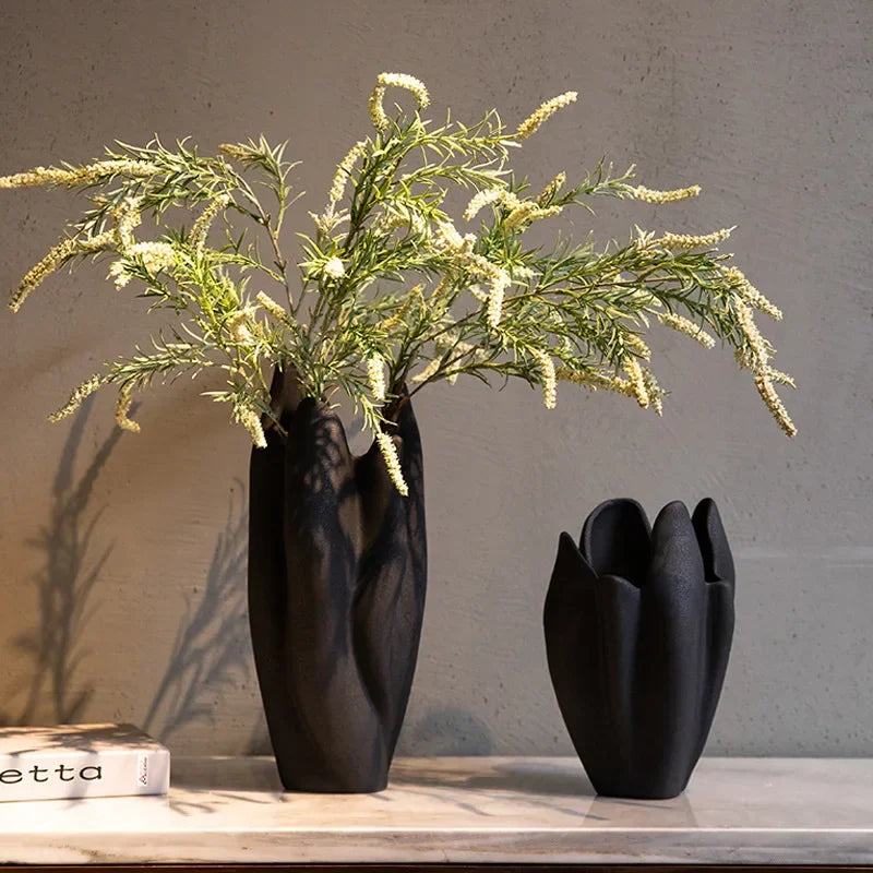 DecorBites™ Irregular Pleated Ceramic Vase for Home Decoration and Floral Arrangement