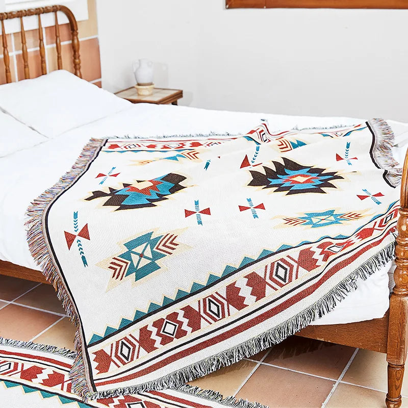 بطانية أريكة جاكار بوهيمية من الكتان والقطن من DecorBites™