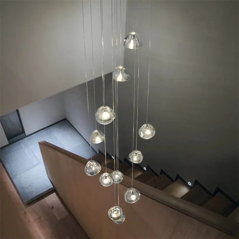 DecorBites™ Crystal Water Droplet Chandelier: Modern LED Staircase Pendant Light - Luxury Ball Hanging Lamp