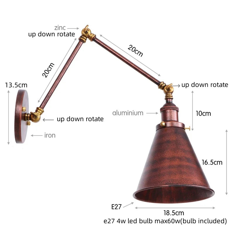 مصباح حائط DecorBites™ LED بذراع طويل مع مفتاح سحب لسلسلة للمنزل والفندق والحمام