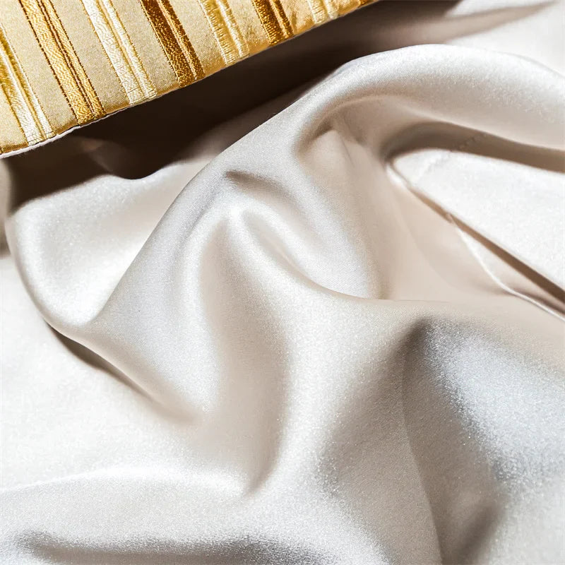 DecorBites™ Embroidered Gold Blue Brocade Cotton Bedding Set with Duvet Cover, Sheets, Pillowcases