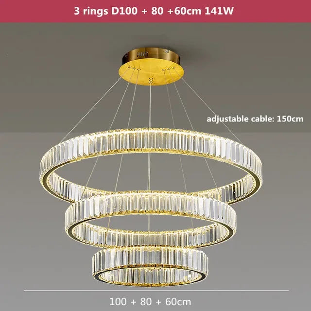 نجفة DecorBites™ الكريستالية المزودة بحلقات LED - تركيبات إضاءة متدلية فاخرة للفلل والسلالم