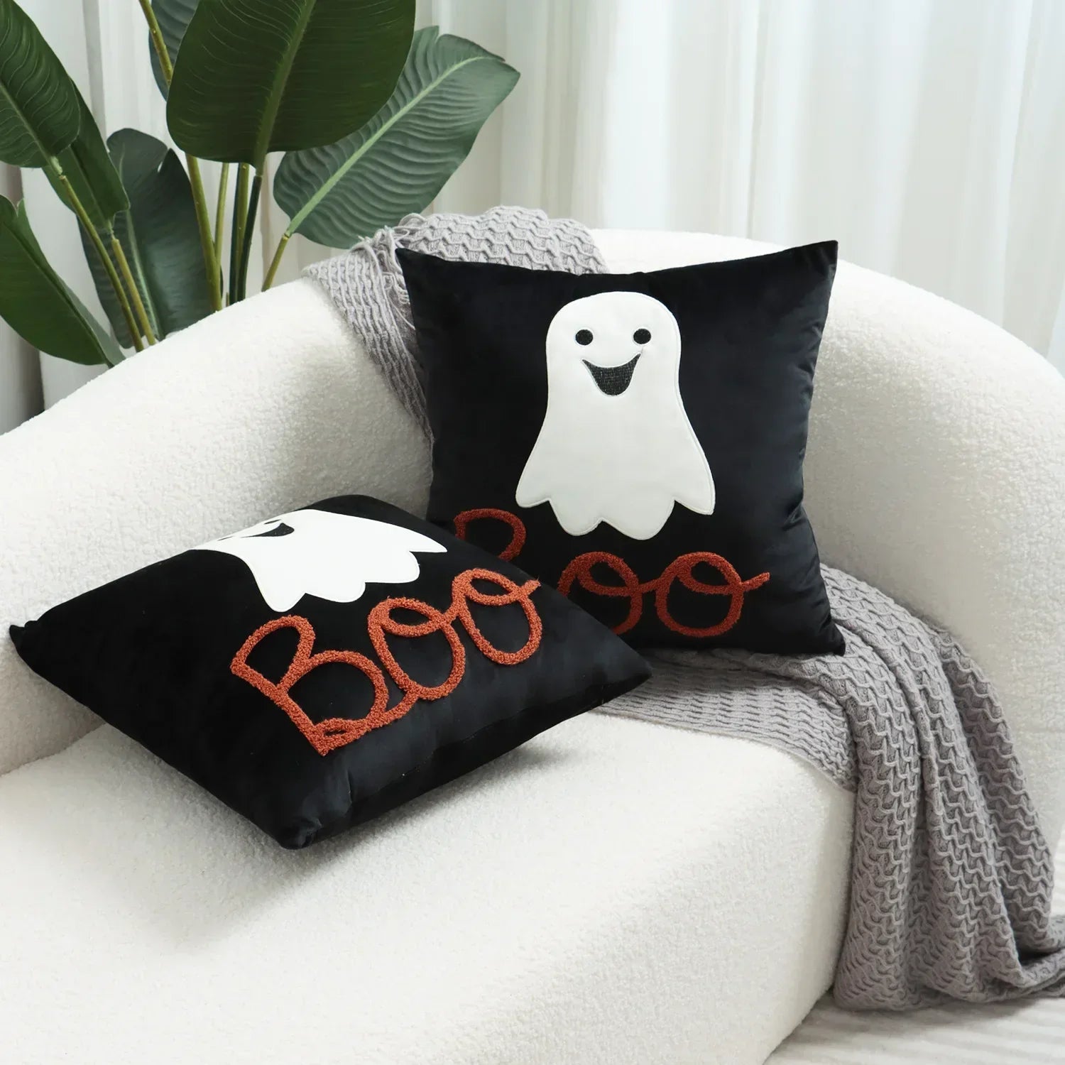 غطاء وسادة DecorBites™ Halloween Ghost Patchwork - غطاء وسادة مطرز مزخرف