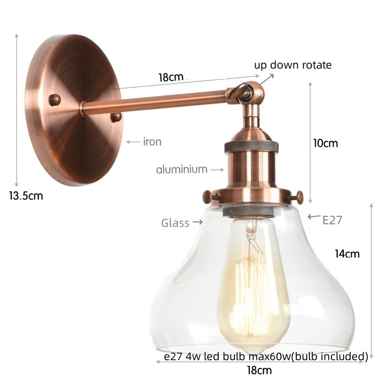 DecorBites™ Gold LED Wall Sconces Iron Loft Retro Home Bedroom Lamp