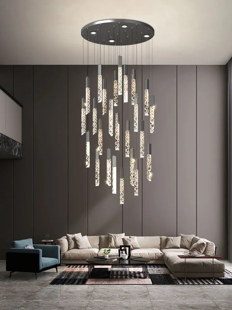 New Staircase Chandelier LED Modern Duplex Loft Spiral Long Chandelier Creative Villa Living Room Bedroom Hanging Crystal Light