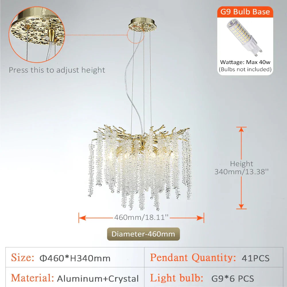 DecorBites™ Crystal Metal Chandelier: Elegant Luxury Hanging Lamp for Home Hotel Decor