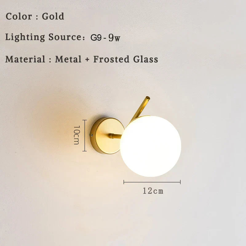 مصباح حائط DecorBites™ الكروي الزجاجي LED لغرفة النوم وغرفة المعيشة والإضاءة الداخلية