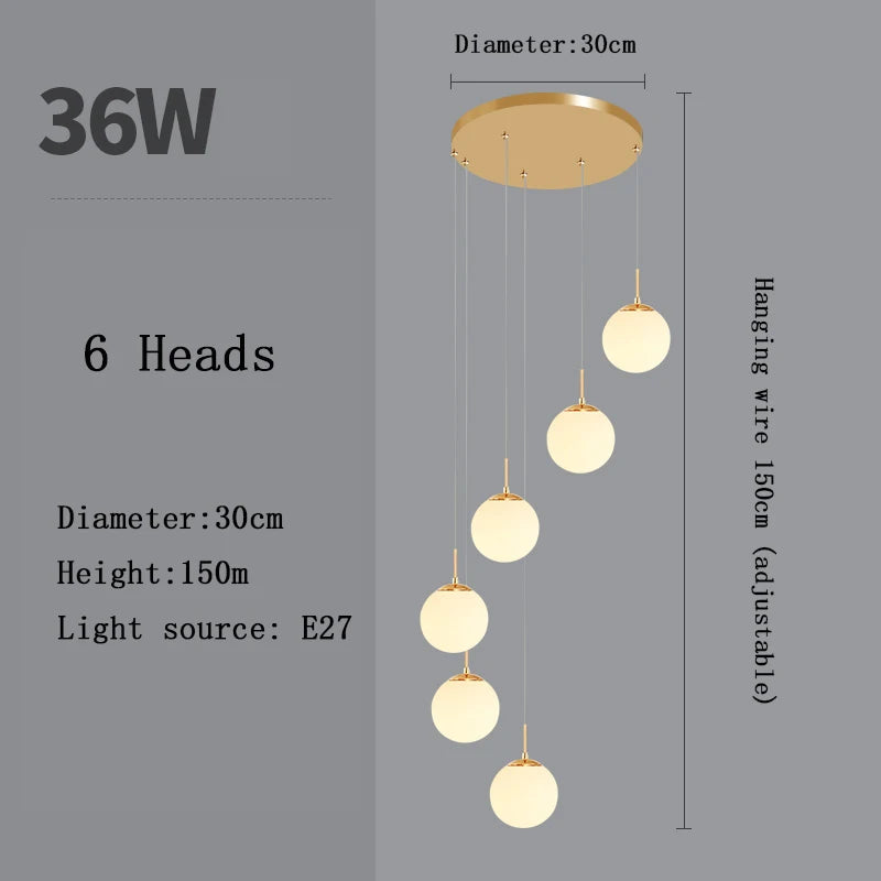Nordic Glass Staircase Chandelier Pendant Light