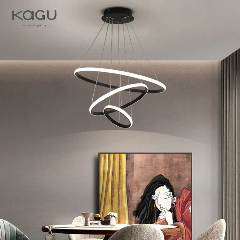 DecorBites™ Black Ring LED Pendant Chandelier for Living Room, Dining Room, Kitchen