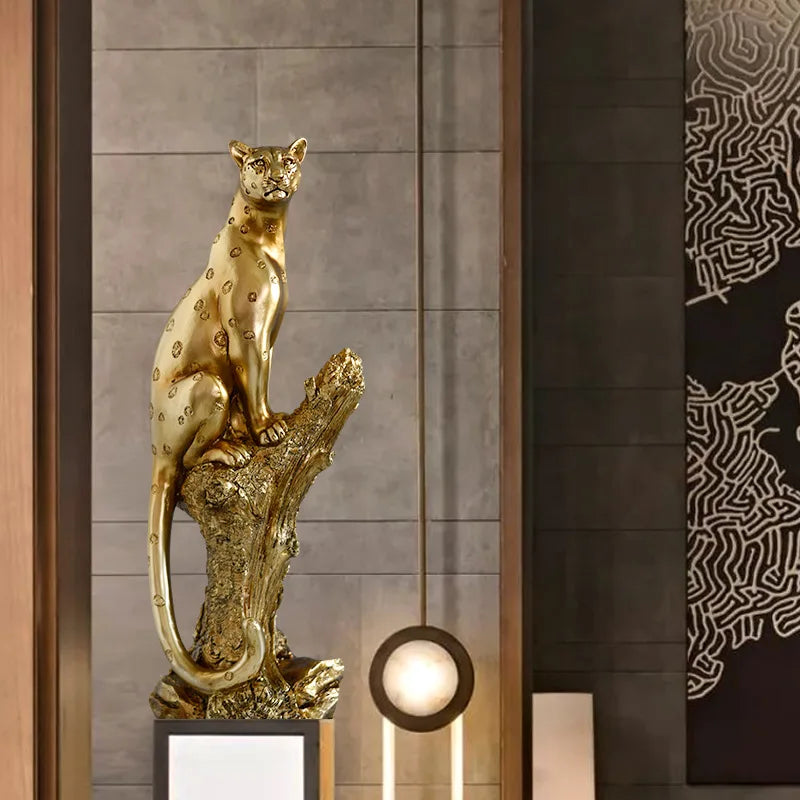 DecorBites™ Golden Leopard Resin Sculpture - Handcrafted Cheetah Decoration