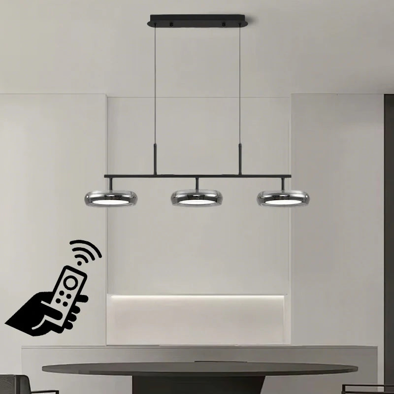 Modern Black Glass Multi-Pendant Chandelier With Remote