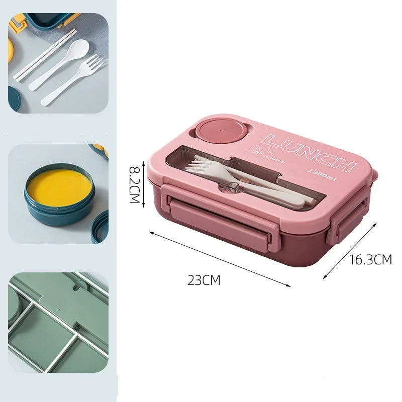 DecorBites™ Kids' 1300ML Lunch Box Set with Utensils – Microwave Safe Bento Container