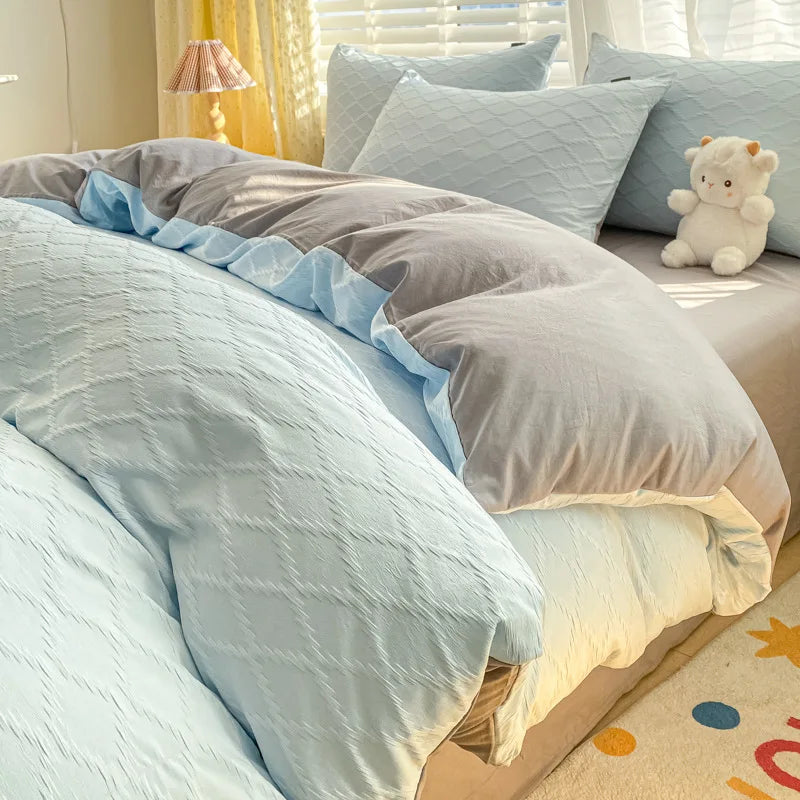 DecorBites™ Fresh Bubble Yarn Fabric Bedding Set - Soft, Breathable Duvet Cover with Sheet
