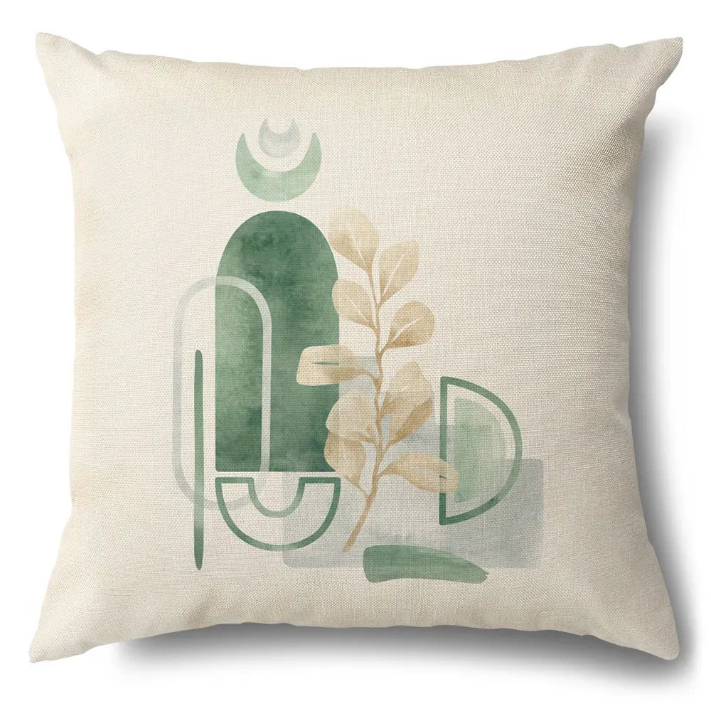 DecorBites™ Green Leaves Decorative Pillow Case - Simple Style Cotton Linen Sofa Cushion Cover