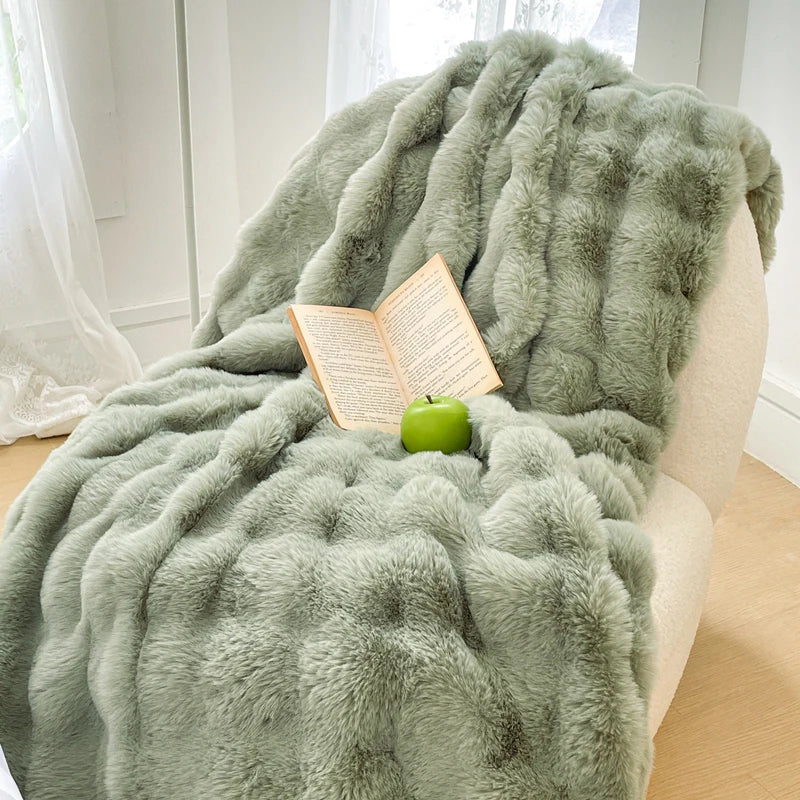 DecorBites™ Gradient Pink Double Layer Faux Fur Winter Blanket