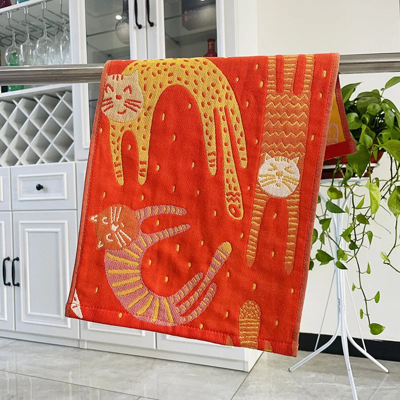 DecorBites™ مناشف وجه كرتونية للأطفال - طقم من 3 | بطبعة قطط | 100% قطن | 25*50 سم