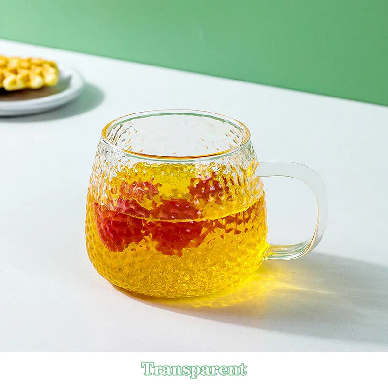 DecorBites™ 400ml Hammer Pattern Glass Mug - Heat Resistant with Hand Handle