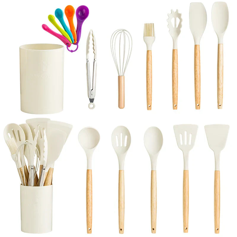 DecorBites™ 13-Piece Silicone Kitchen Utensils Set with Storage Box | Heat-Resistant Cooking Tools and Baking Accessories
