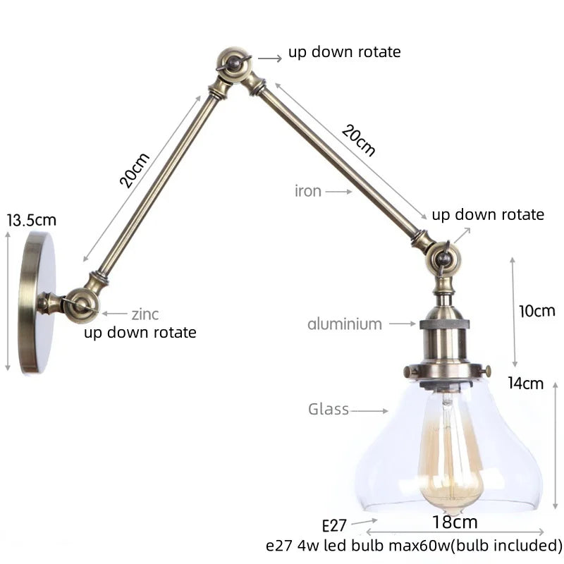 DecorBites™ Industrial Adjustable LED Wall Sconce with Clear Glass Shade