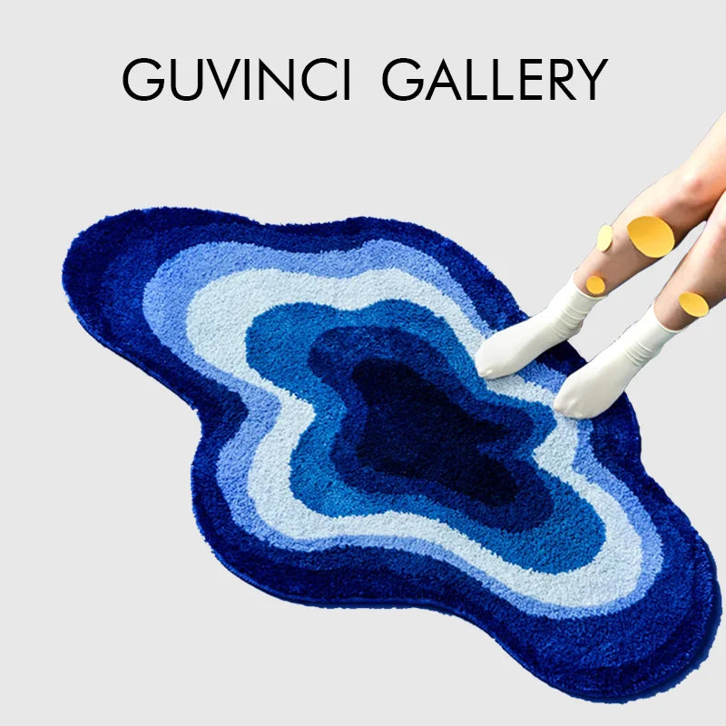 DecorBites™ Cloudy Blues Wavy Retro Rug 80x120, Super Soft & Non-Slip Hand Tufted Carpet