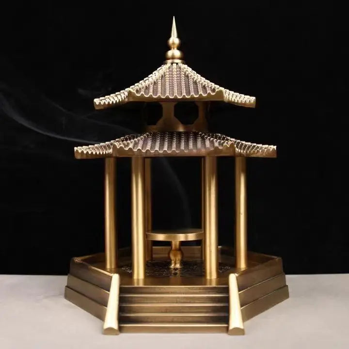 "DecorBites™ Zen Brass Incense Burners & Decorative Ancient Pavilion Collection"
