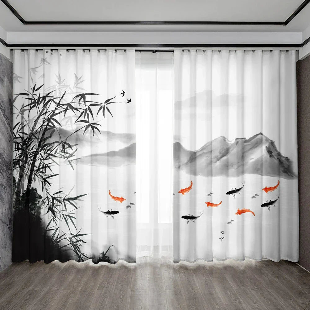 DecorBites™ Bamboo Ink Painting Curtains for Home Decoration Elegant Finish