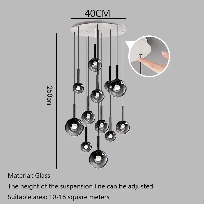 Smoke Gray Glass Multi-Light Staircase Pendant Light