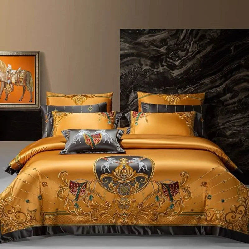 طقم مفروشات منقوش فاخر من ™DecorBites - غطاء لحاف وملاءة سرير ومفرش سرير