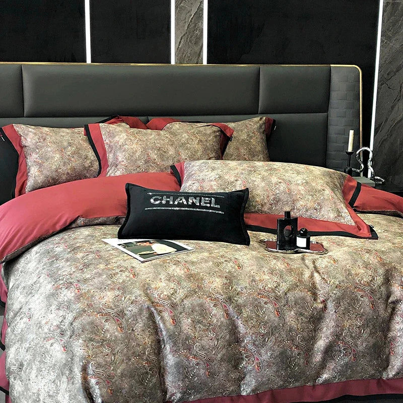 DecorBites™ 100S Egyptian Cotton Print Bedding Set for Queen King Ru Size