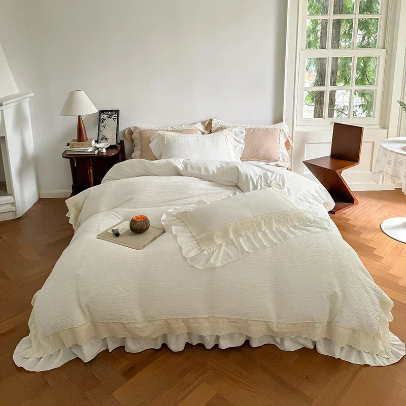 DecorBites™ French Lace Ruffles Bedding Set - Soft and Skin-friendly Duvet Cover Set