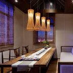Japanese Bamboo Woven Pendant Light in Natural Finish