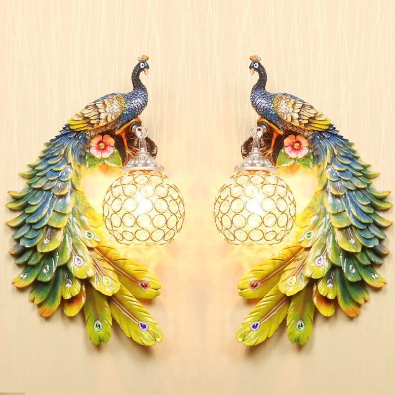 DecorBites™ Gold Peacock Crystal Wall Lamp: Elegant Nordic LED Light for Aisle & Walls