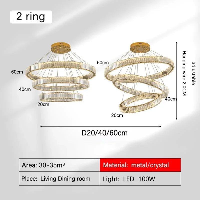 ثريا كريستال ذهبية من DecorBites™: هالة إضاءة LED فاخرة وعصرية بتصميم نورديك لغرفة المعيشة